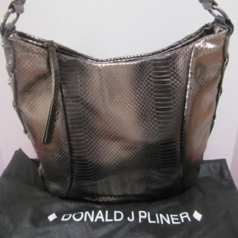 Donald J Pliner Embossed Snakeskin Leather Hobo Shoulder Bag